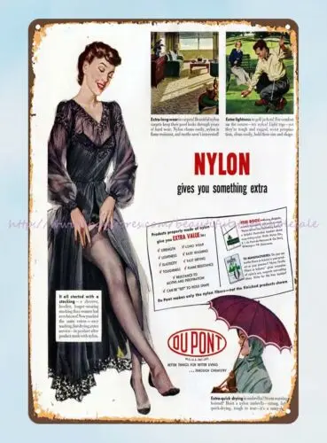 interior design help DuPont advertisement for nylon 1949 metal tin sign