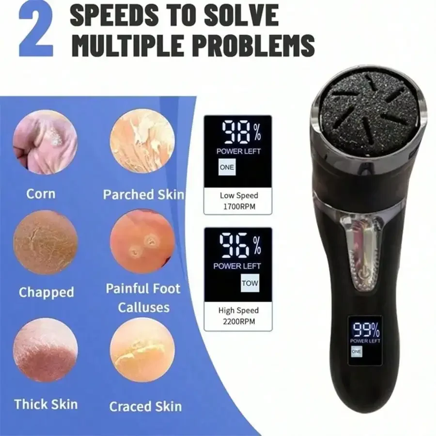 Electric Foot File with Dust Collector, Rechargeable Callus Buffer Tool with LCD Display, USB，Dead Skin Smoother for Heels