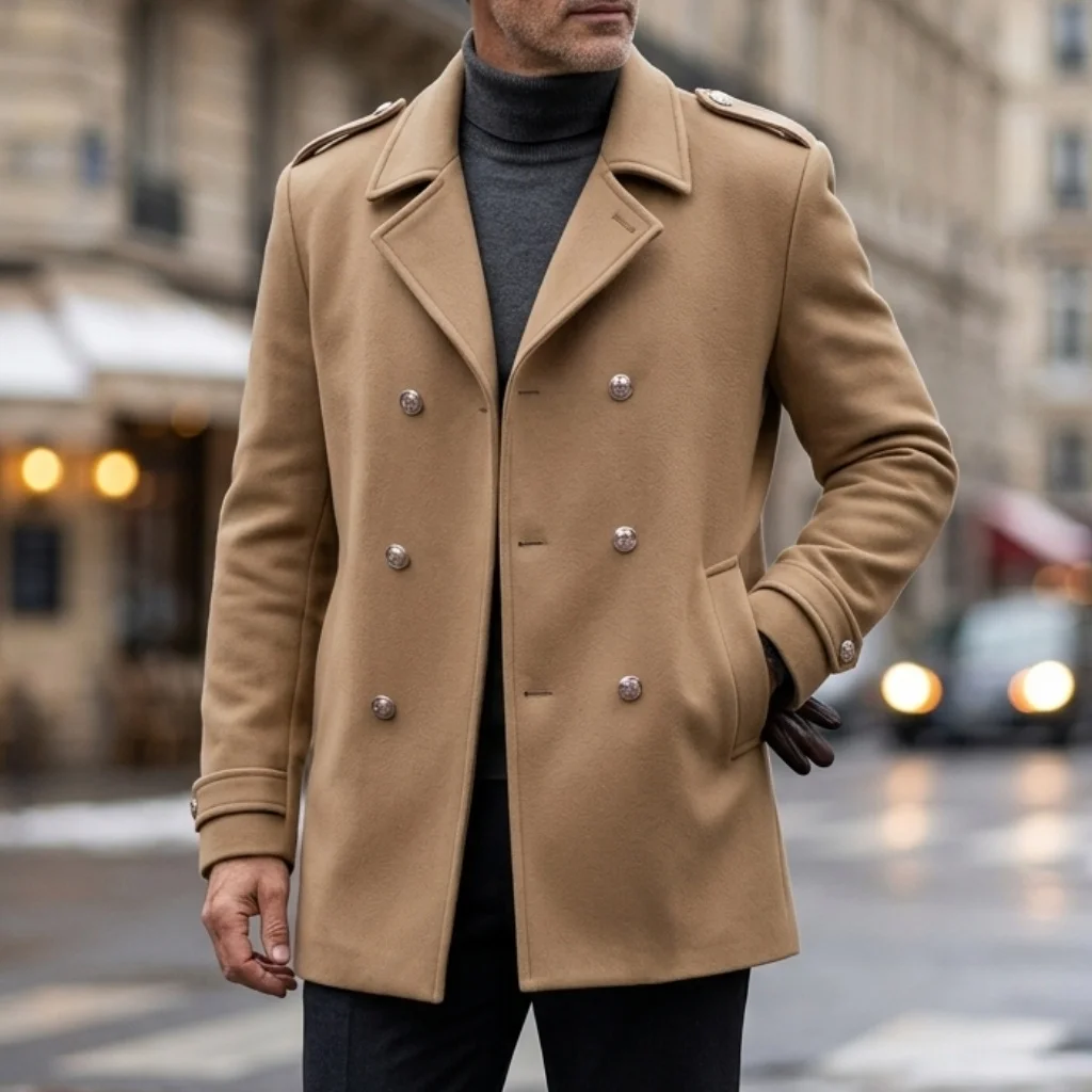 Winter Men's Double-breasted Coat Street Personality Men's Clothing Warm Outdoor Jacket Business Casual Men's Windbreaker