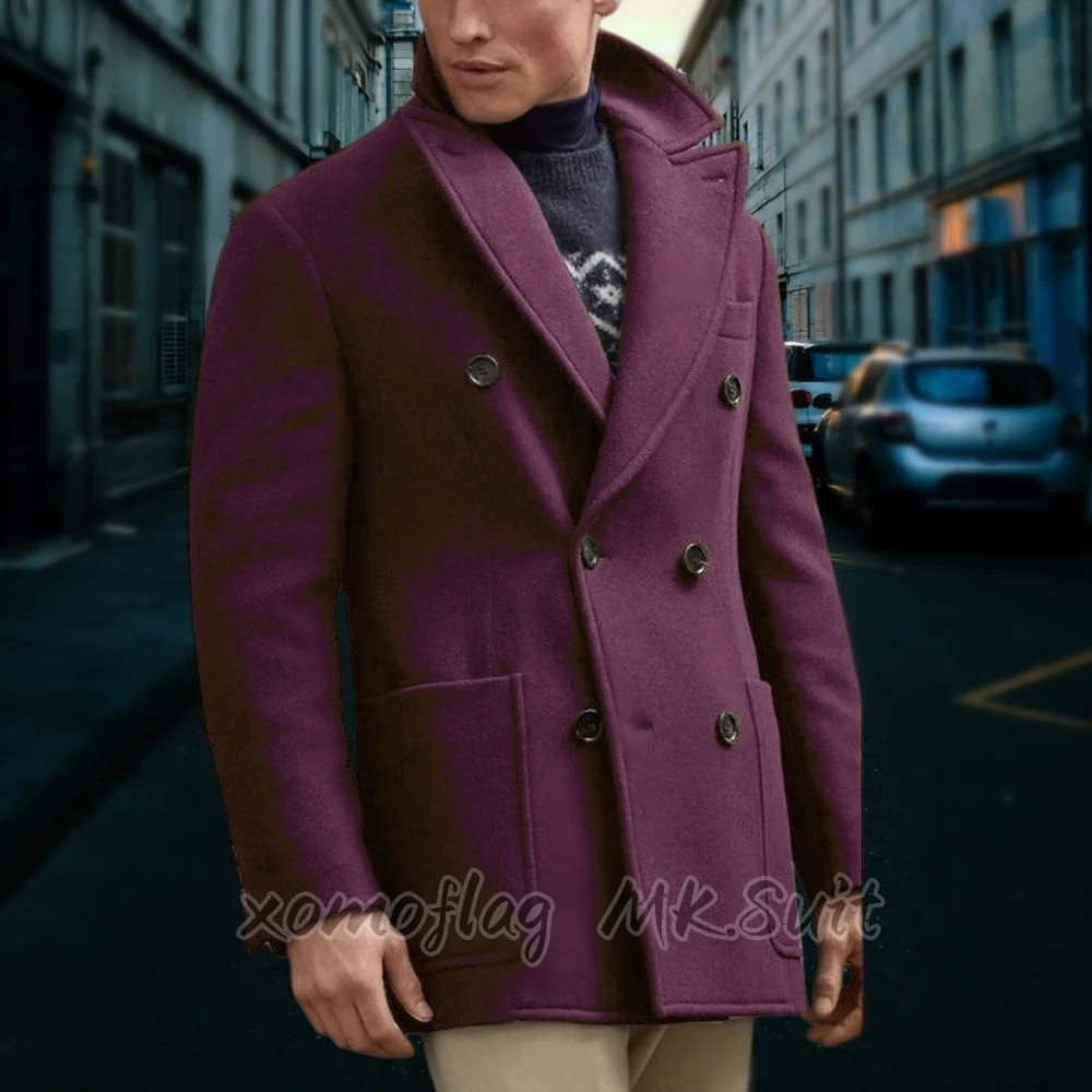 

Winter Men's Solid Overcoat Casual Woolen Warm Coat Double-Breasted Jacket Warm Blazer Windproof Fashion Item Customizable