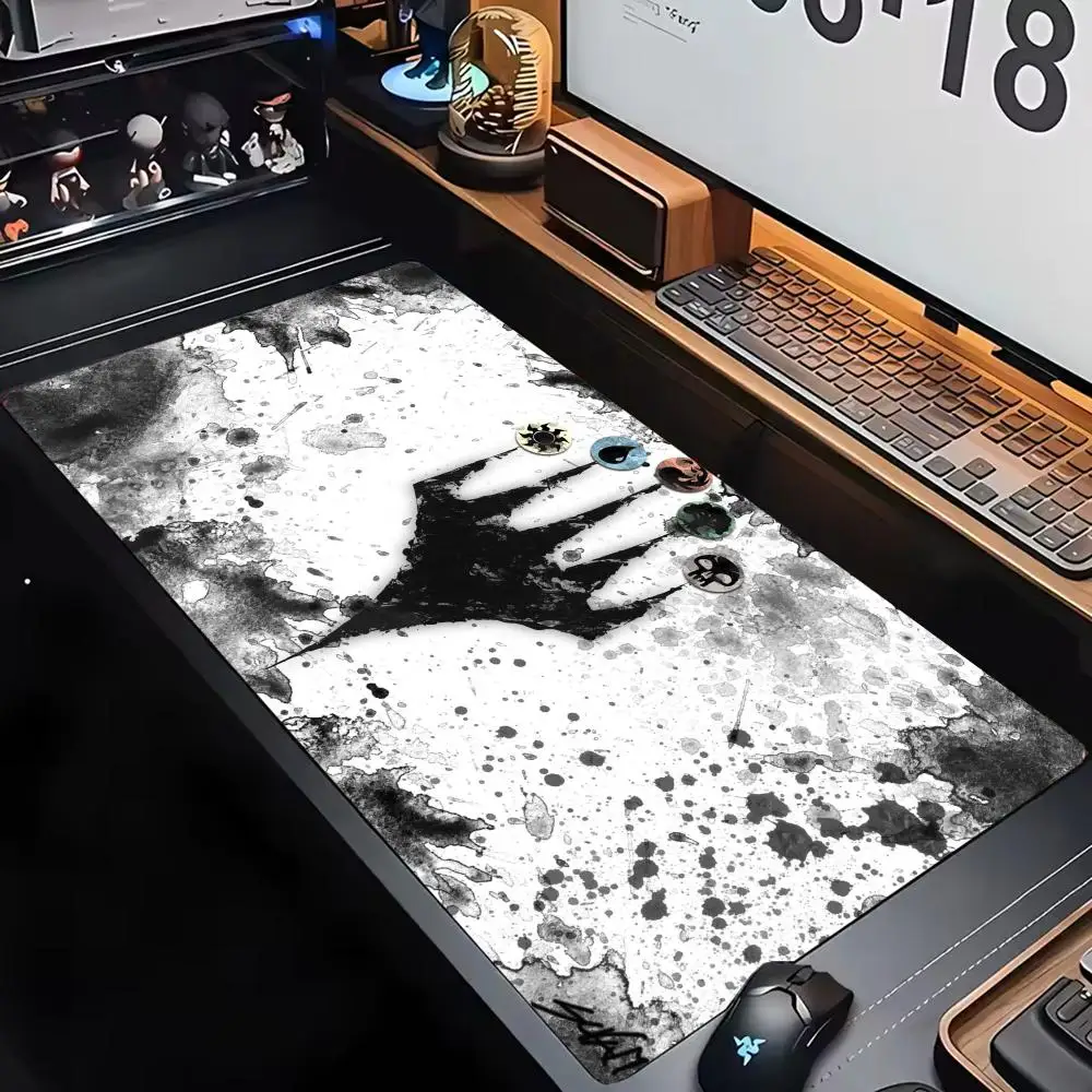 Alfombrilla de ratón serie en blanco y negro para escritorio, alfombrilla de ratón para juegos, con bordes cosidos y base de goma antideslizante