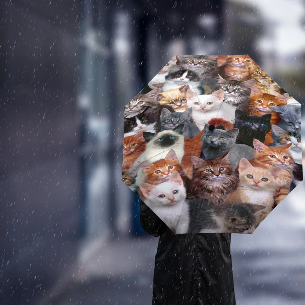 Animal Multi Color Cat Print Women Men Rain Umbrella Three Folding Girl Durable Portable Automatic Umbrellas Gift Parasol