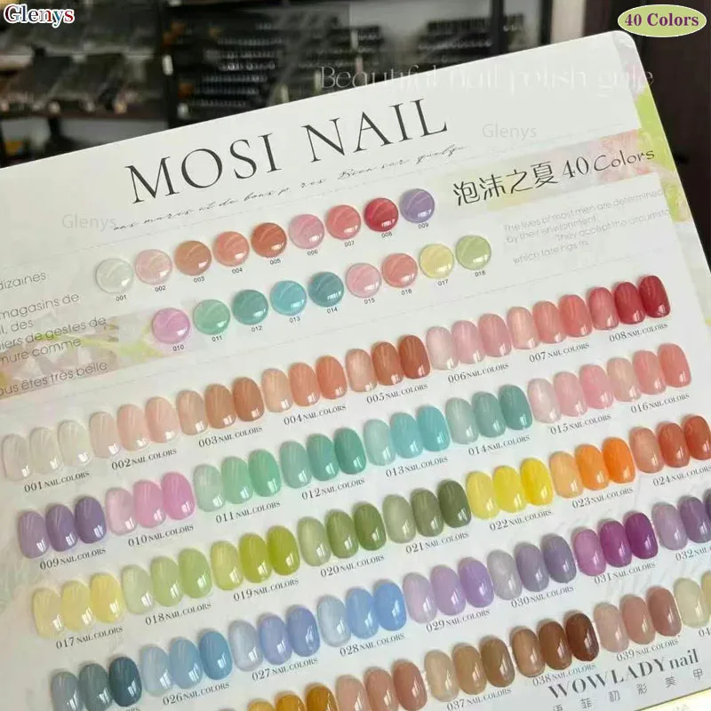 Glenys 40 Color Foam Summer nail polish Gel Essential for Beauty in Spring and Summer Color Card Nail Art Varnish Set 15ml