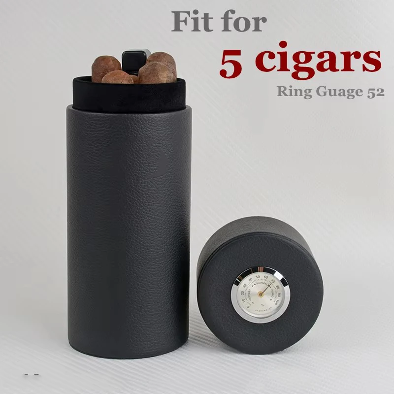 

Cigar Leather Cigar Case with Hygrometer and Long Humidifier, Black Cigar Tube, No Cutter Cigar Holder