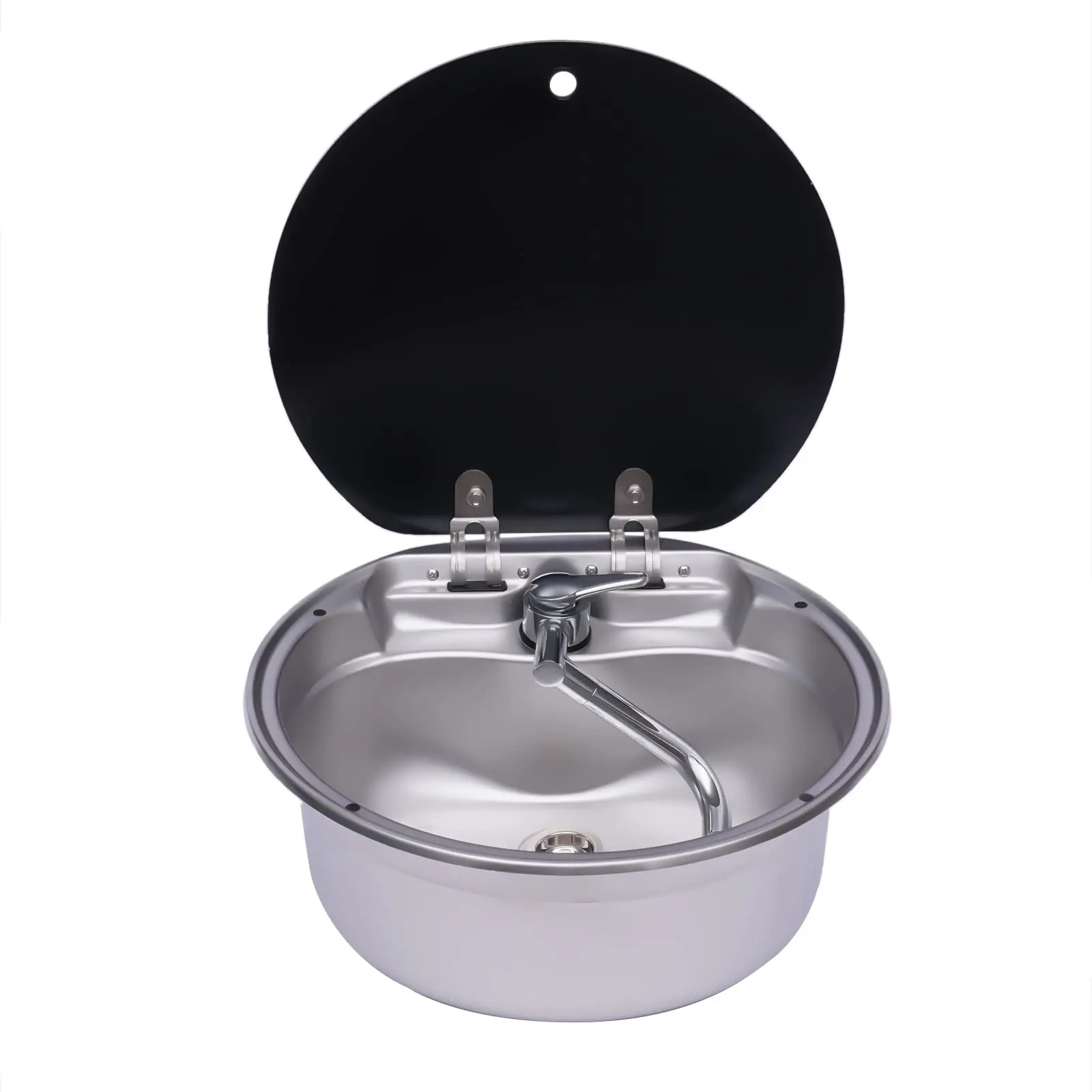 

Раковина для лодки на колесах, раковина из нержавеющей стали со стеклянной крышкой и сложенным краном, круглая раковина с одной чашей, раковина для автофургона, кемпера