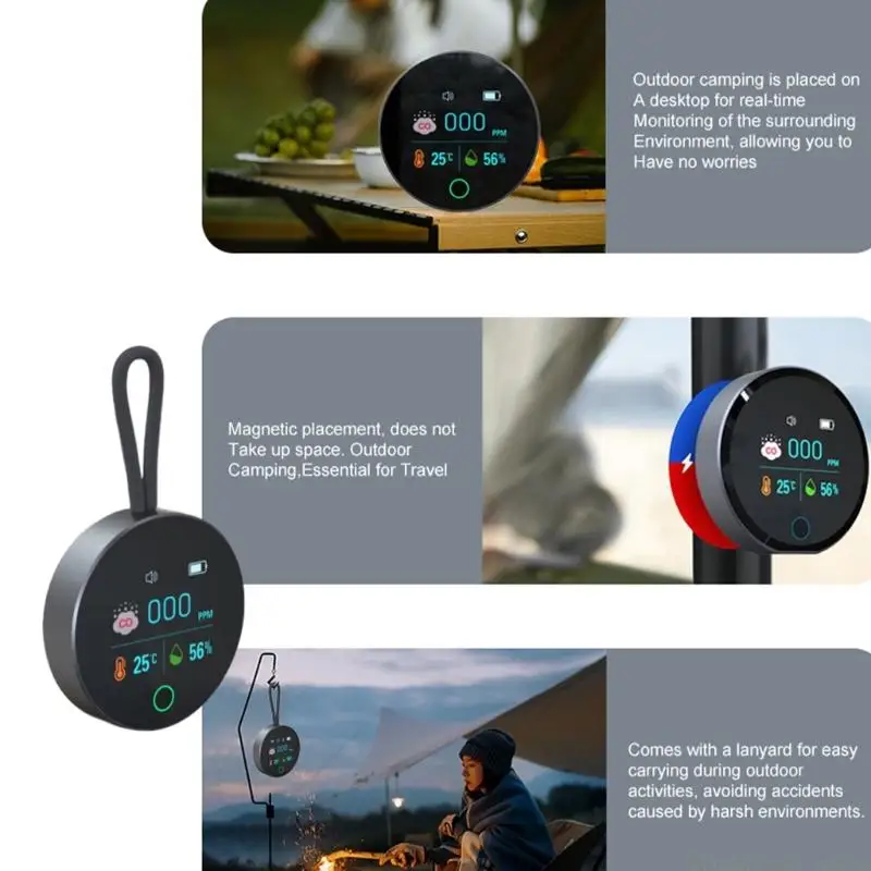 A2BE Easy Carry Carbon Monoxide Alarm with Digital Display Small Circular Gas Detectors for Kitchen Outdoor Travel Safety