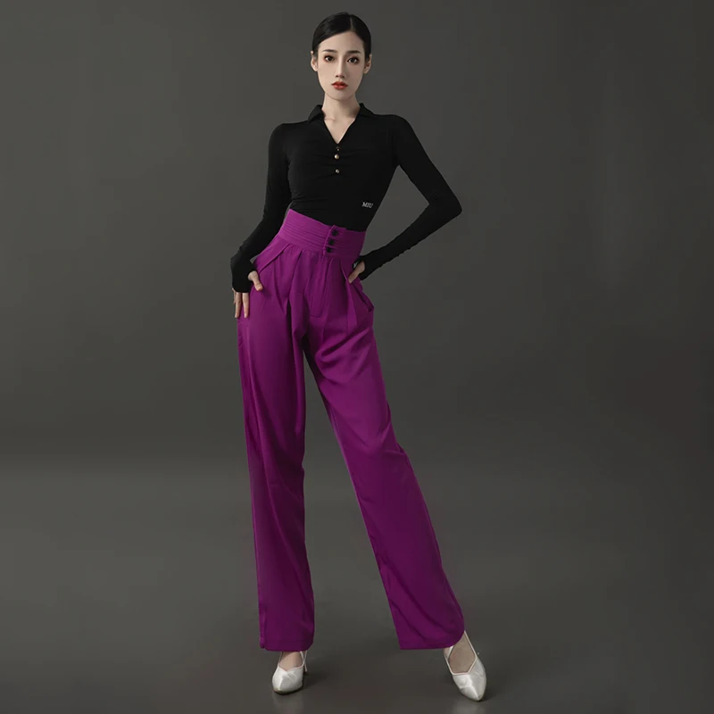 2023 Ballroom Dance Shirt Pants For Women Teather Dancer Clothing Latin Dance Practice Wear Adult Cha Cha Rumba Wear DNV17293