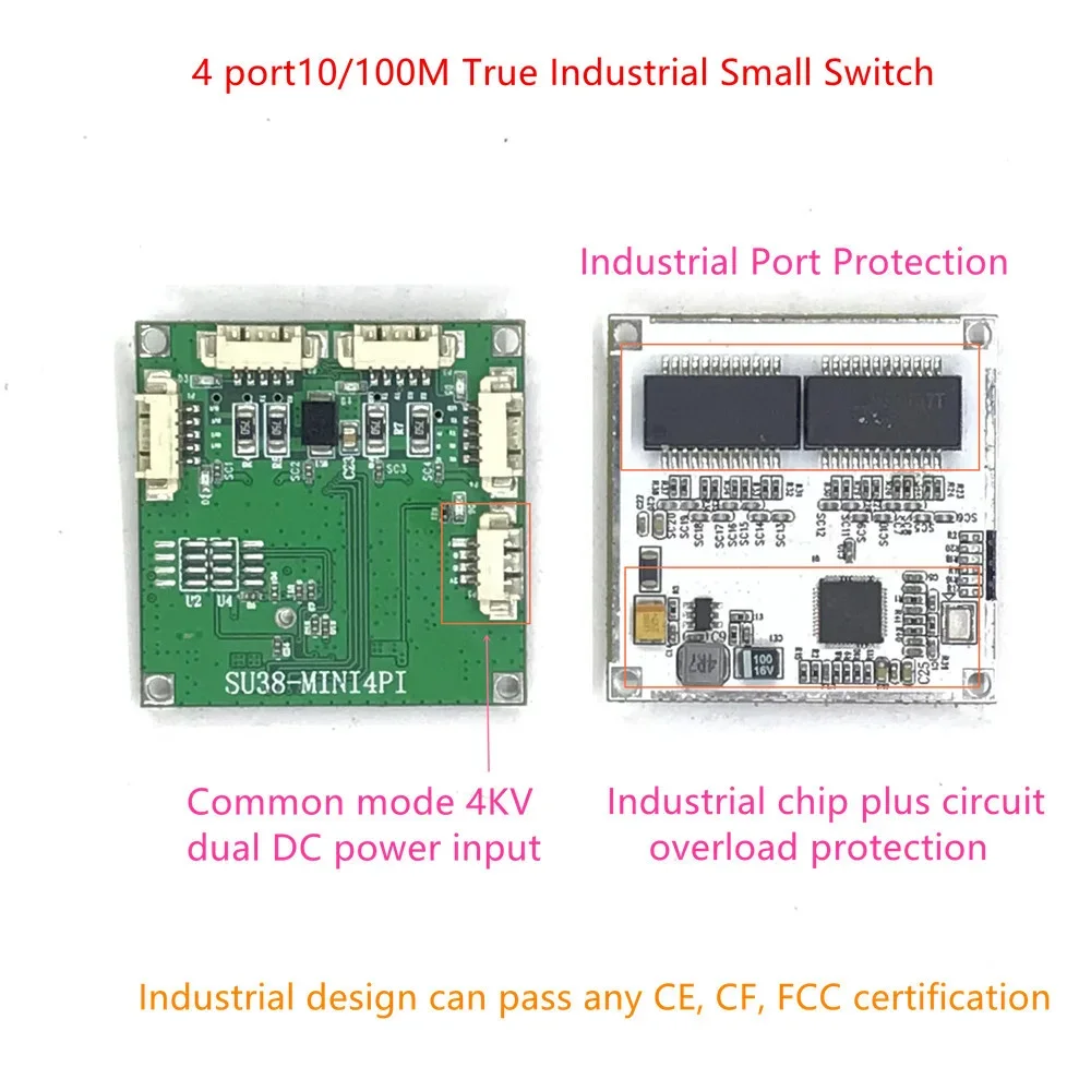 4 10/100M  Industrial Ethernet Switch board 802.3af/AT port power supply 100M switch PD separation buck 12vTemperature-40 to 75℃