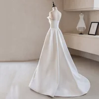 French Luxury White Satin Trailing Wedding Dresses for Bride 2026 Women Elegant Sexy Strapless Long Prom Party Dress Vestidos 3
