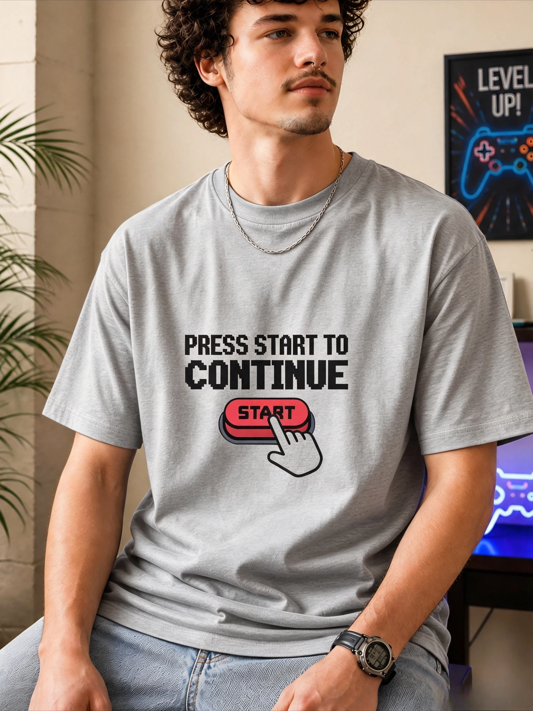 Men's T-shirts Luxury Printed Top Press Start To Continue Gamer T-Shirt | High-quality Fashionable Trendy Casual and Comfortable