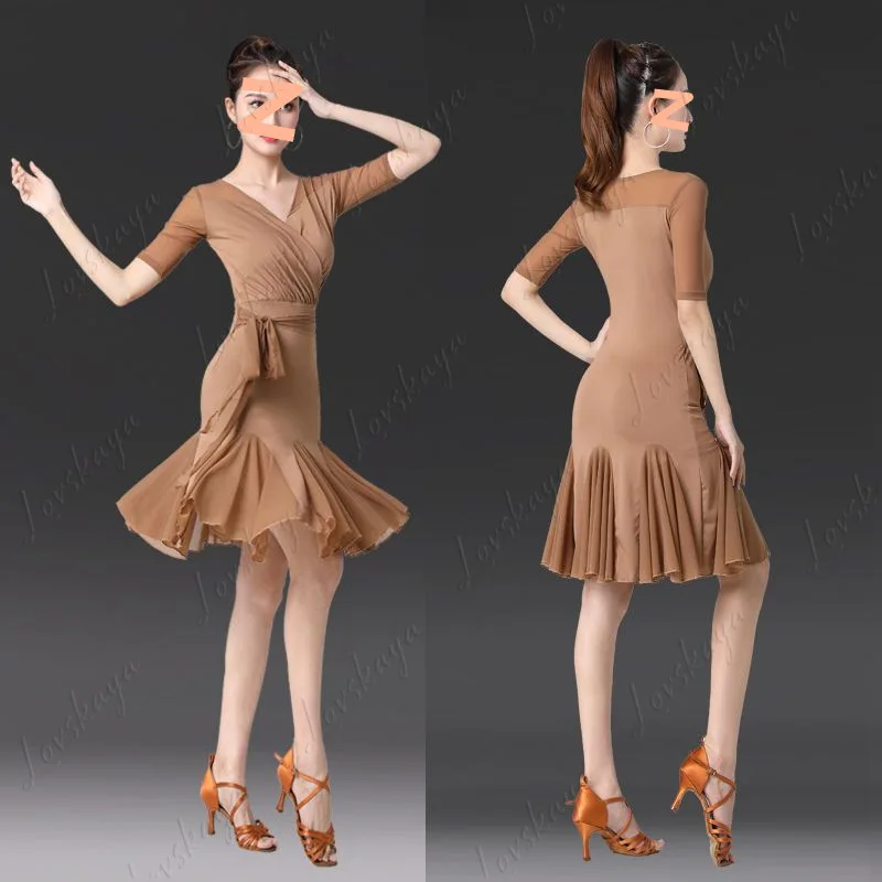 Odzież do tańca latynoamerykańskiego, nowa, dopasowana, z krótkim rękawem, do ćwiczeń tanecznych.