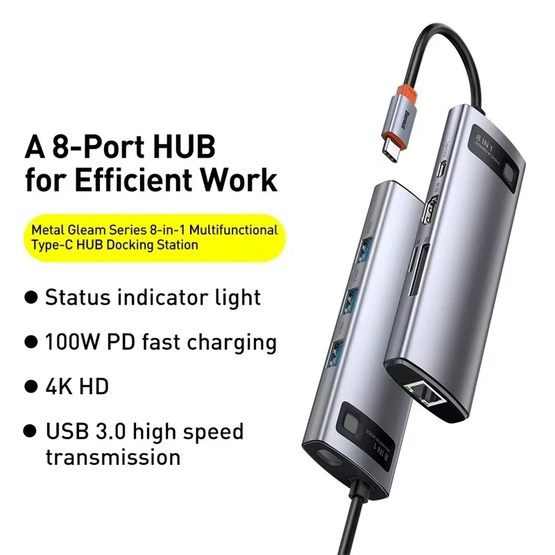 Metal Gleam Series 8-in-1 Multifunctional Type C HUB Docking