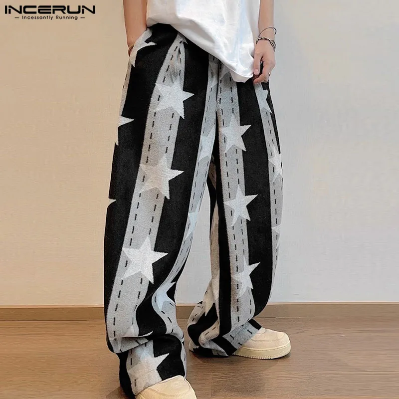 INCERUN 2025 Pantaloni stile coreano Moda uomo Stella a righe Pantaloni lunghi a gamba larga Casual Streetwear Uomo All-match Pantalons S-5XL