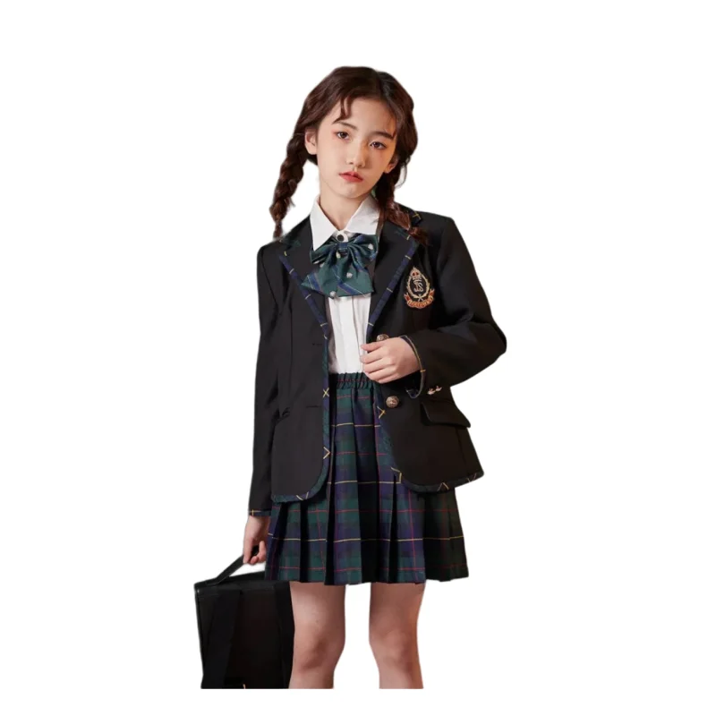 Wholesale Kindergarten Primary School Uniforms Designs Fall Pleated Skirts Plaid School Dress Kids Uniforms Pinafore