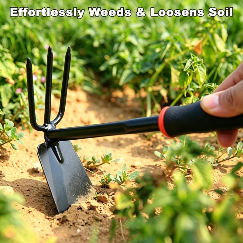 Garden Hand Hoe,2 in 1 Heavy Duty Hoe for Planting Transplanting Weeding Dig Loosening Moving