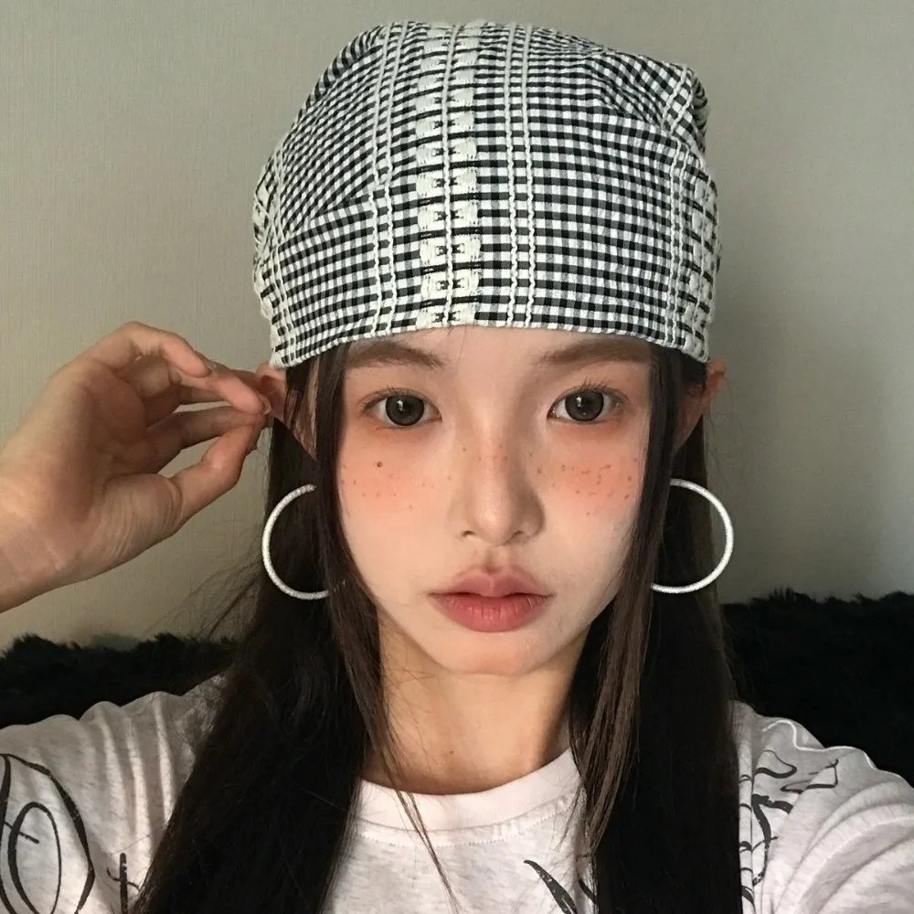

Fashion American Headscarf Hat Spring Summer Plaid Strappy Bandana Cap Y2k Wasteland Style Beanie Hats Spicy Girls