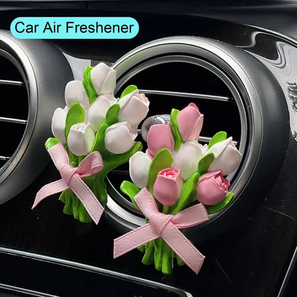 Car Air Freshener Creative Shape Vivid Color Tulip Dry Flower Bouquet Car Air Vent Clip Essential Oil Diffuser