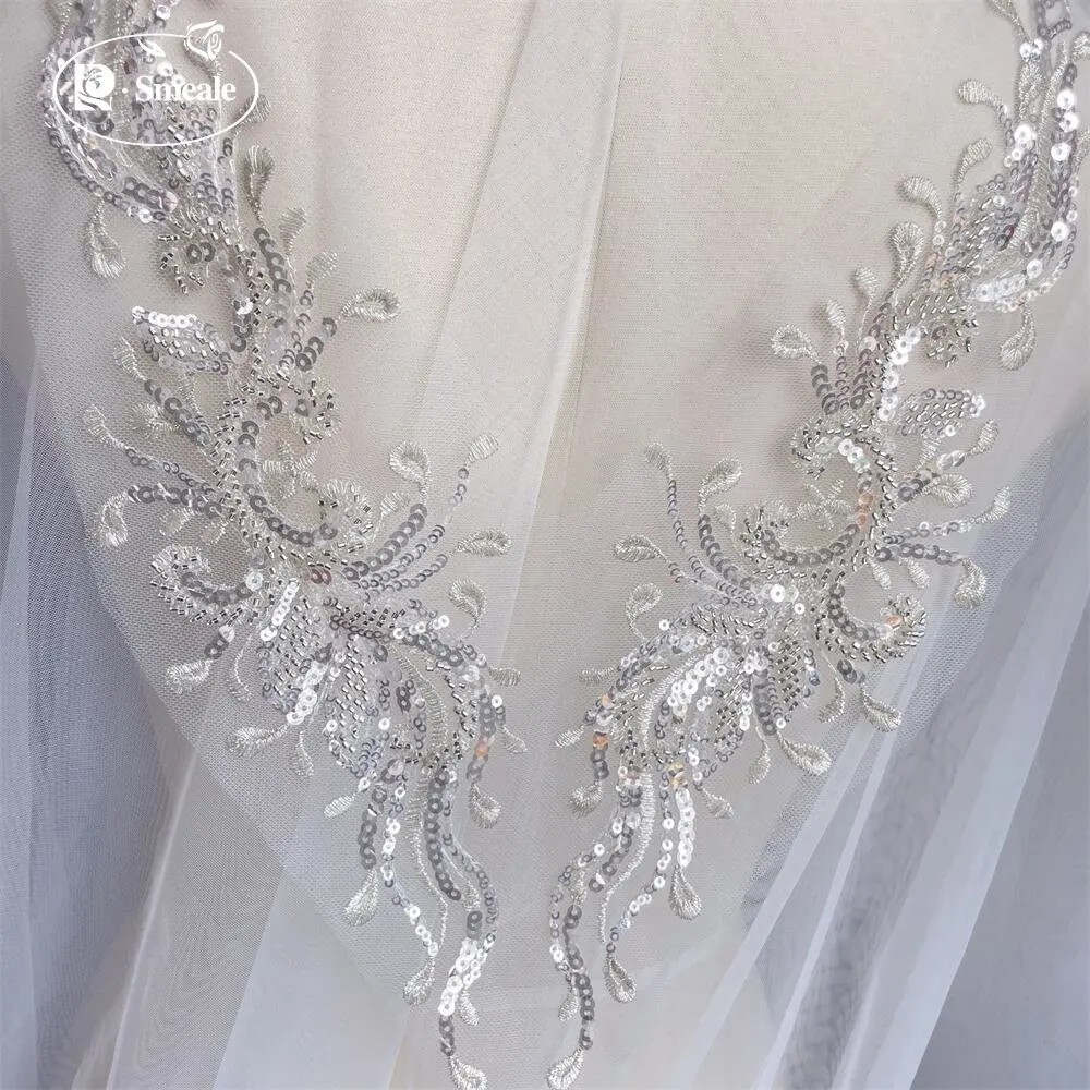 3 Designs. Mehrfarbige, verschlüsselte Perlenstickerei mit Paillettenkragen-Applikationen, Hochzeits- und Abendkleid, Blumenaccessoires RS4196 – Detail 11