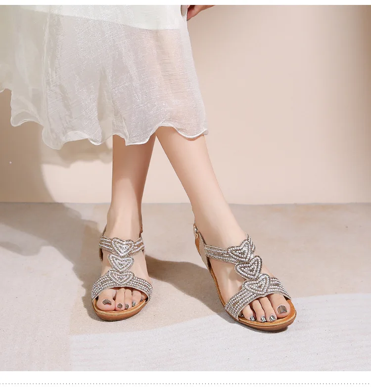 

Bohemian new fashion rhinestone sandals Korean style thick platform heel women's shoes comfortable women's shoes summer