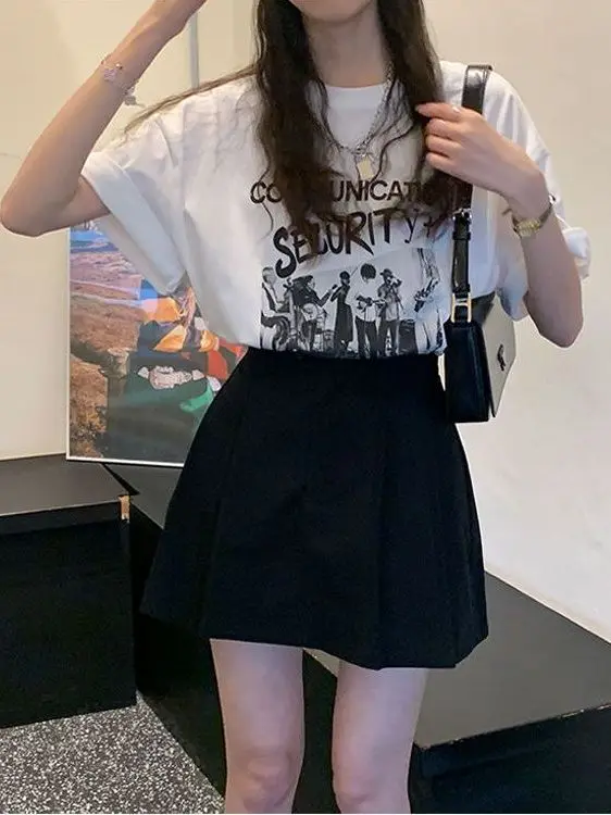 Khaki A-Line Pleated Skirt College Style Women's Fashion Design Sensation Hong Kong Flavor Half-length Skirt Spring New Arrival