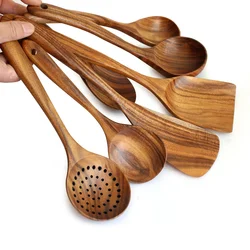 Thailand Teak Natural Wood Tableware Spoon Rice Colander Soup Skimmer Cooking Soup Spoons Scoop Kitchen Set Tool