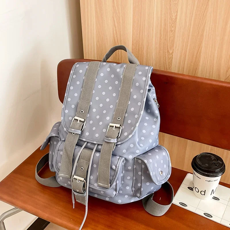 Wave Point Y2K Backpacks Korea Trendy Student Backpack Multi Pocket Drawstring Bag Flip Cover Large Capacity Couple Backpack New