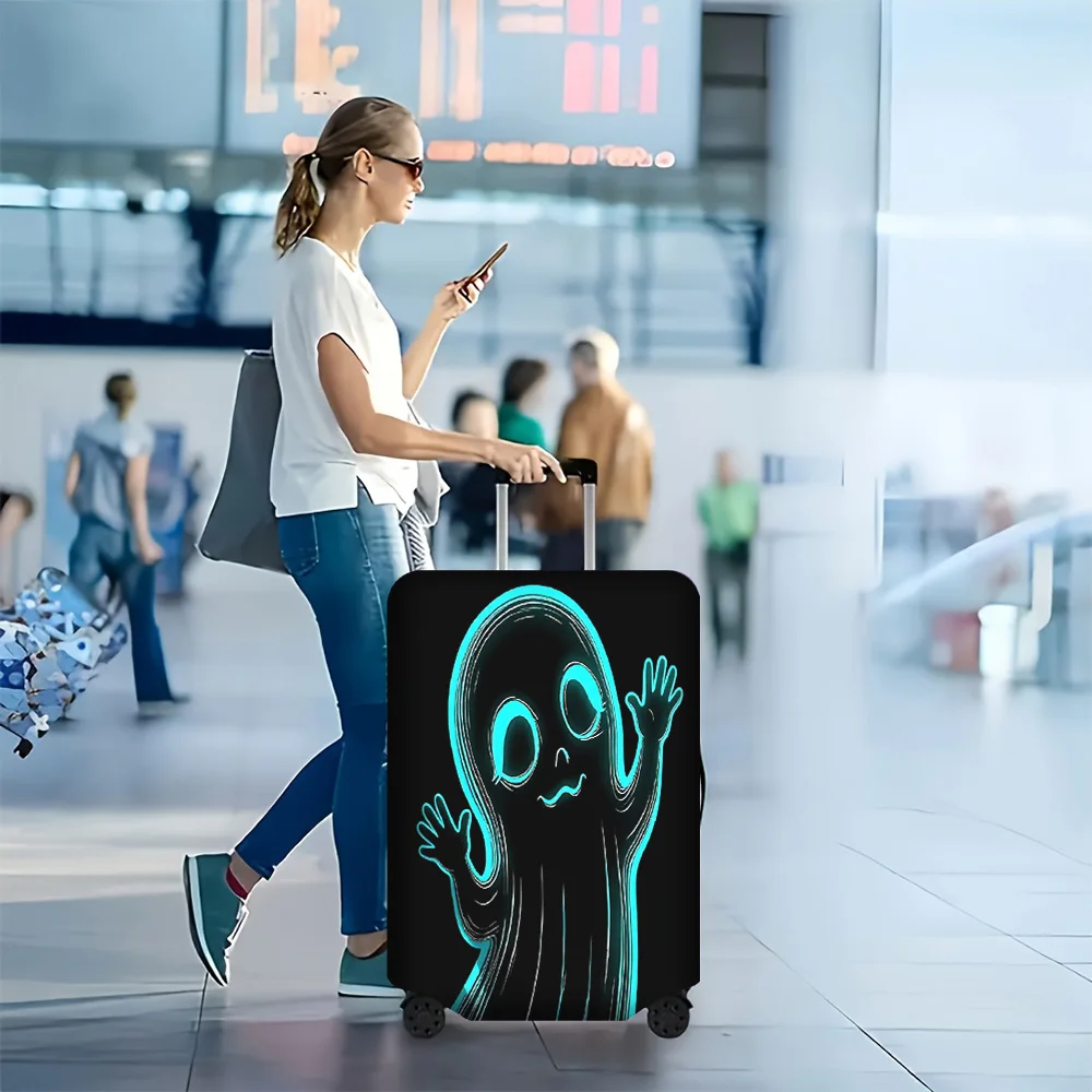 1pc Cute neon ghost-print luggage cover. Fits 18–32-inch suitcases; perfect for Halloween-themed luggage
