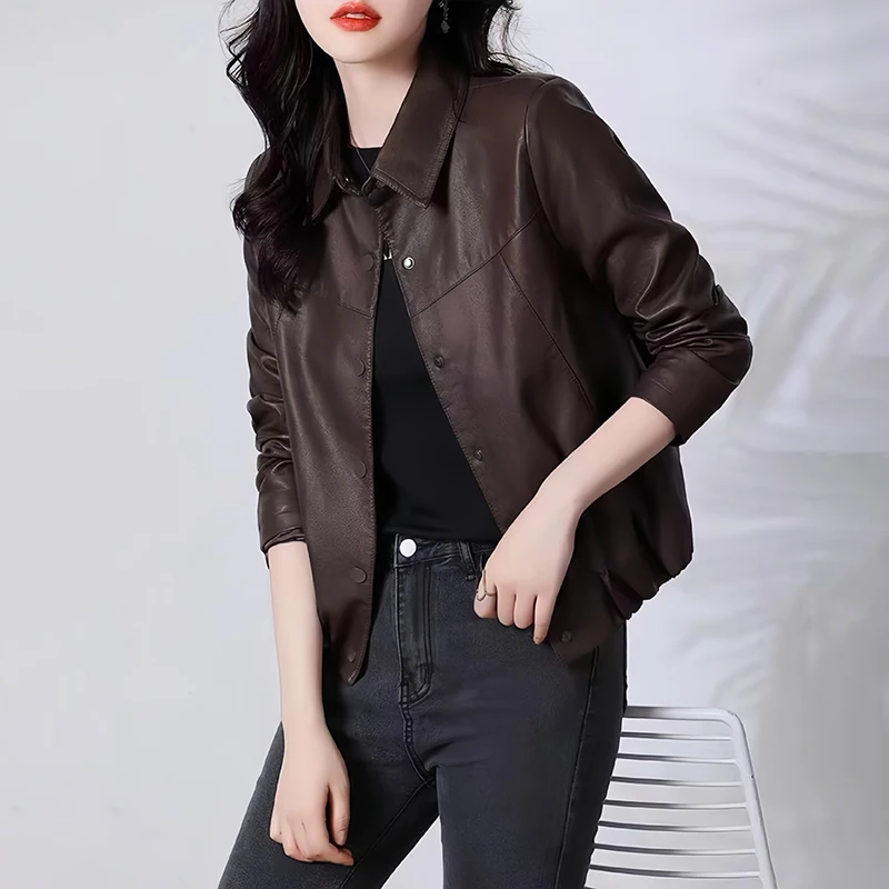 الكورية مزاجه فو سترة جلدية المرأة ربيع الخريف رقيقة معطف جلد ناعم امرأة مكتب سيدة واحدة الصدر التلبيب سترة #6