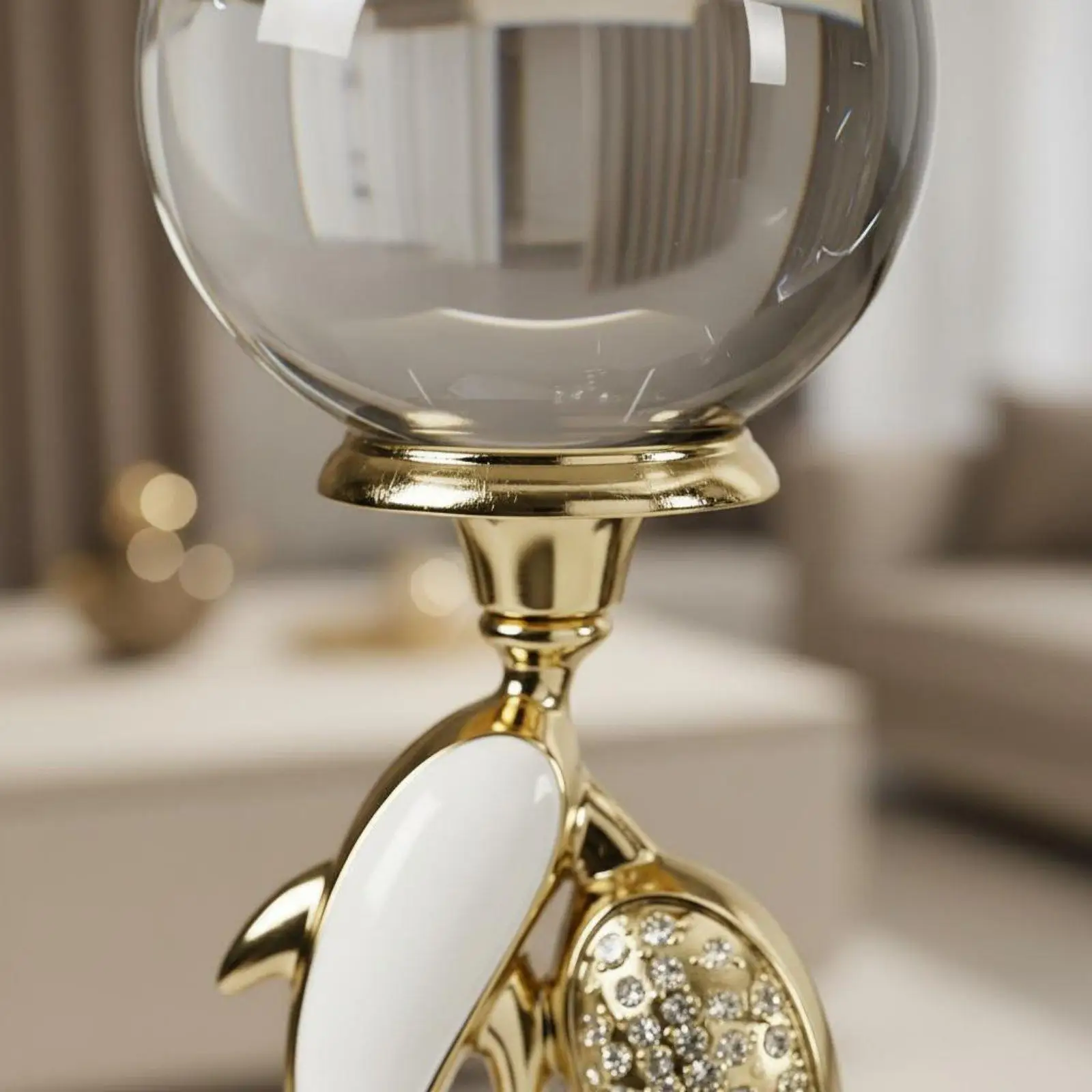 Dolphin Crystal Ball Ornament Elegant Luxury Dolphin Figurine Display Piece for Living Room, Entryway, Bar Cabinet