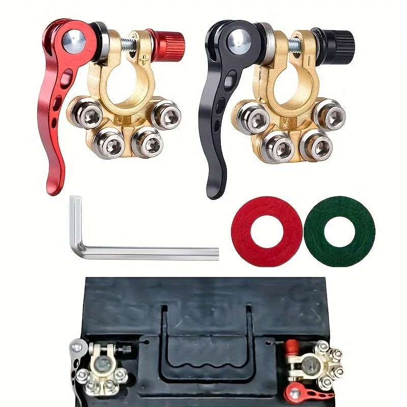 

1pair Automotive brass power knob switch battery stake terminal clamp adapter leakproof