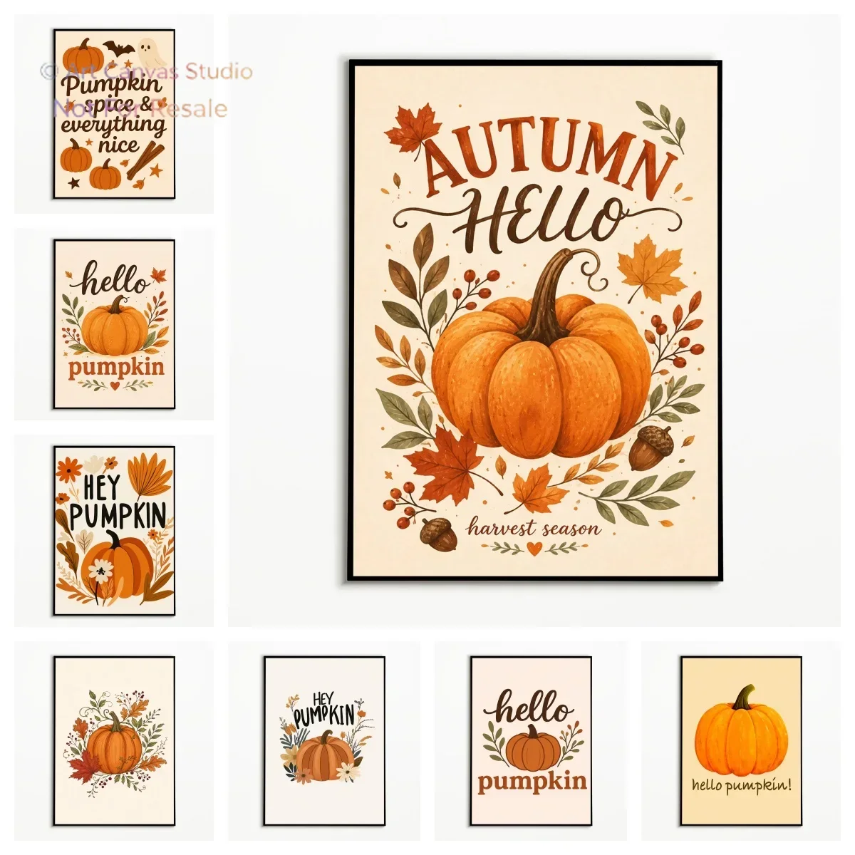 1PC Hello Pumpkin Autumn Poster Thanksgiving Rural Harvest Wall Art Halloween Plants Flowers Canvas Printing Fall Decor Gift2027