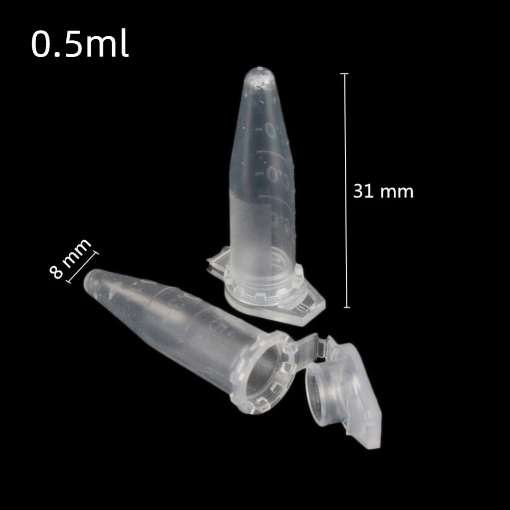 Tubo de ensayo de microplástico transparente, contenedor de tapa a presión para muestras de laboratorio, material de papelería escolar, 0,5/1,5/2 ML