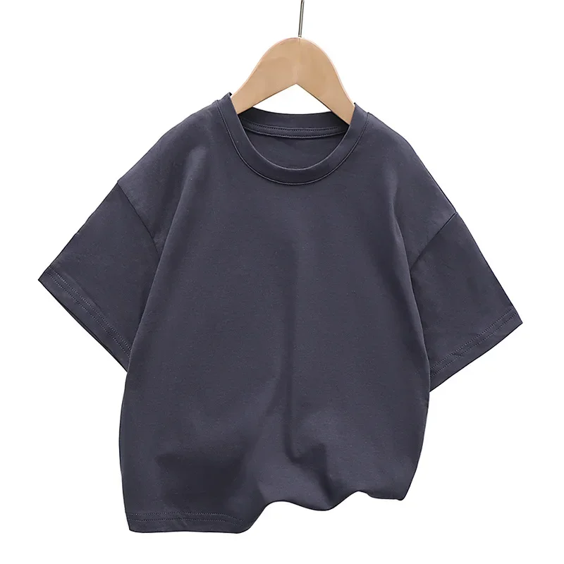 Summer Children's Short Sleeved T-shirt New Fashion Kids Shoulder Down T-shirt Top Cotton Trendy Student  Tee 2-12 Years Old