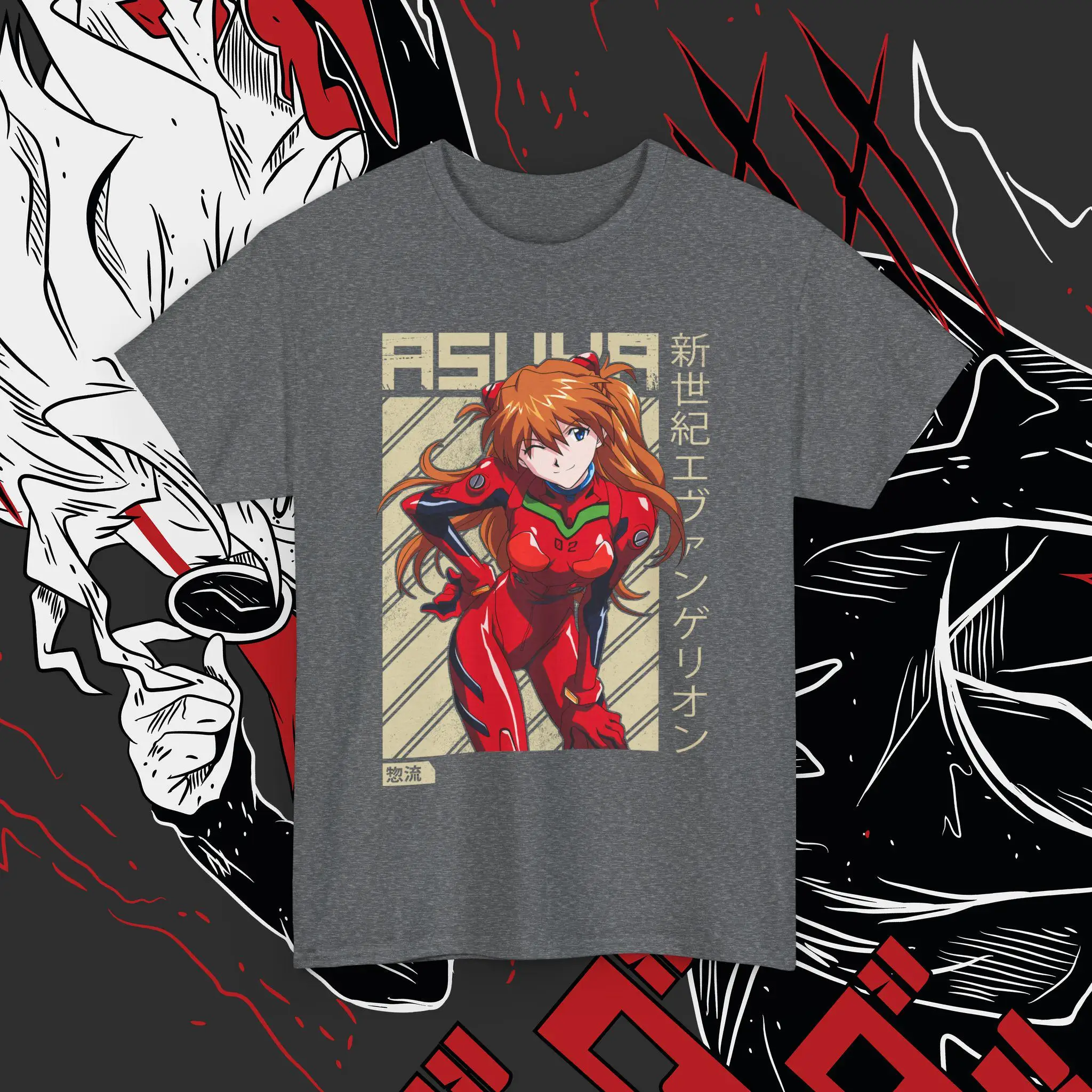 T-shirt regalo cosplay anime retrò giapponese Asuka Langley, T-shirt fan Evangelion Puro cotone strato base per tutte le stagioni peso pesante