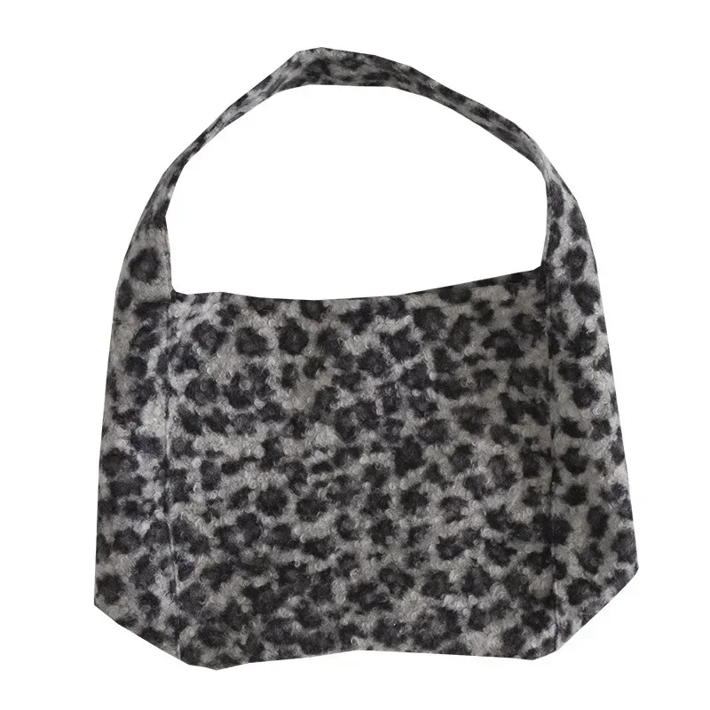 

Винтажная осенне-зимняя теплая повседневная сумка на плечо, ретро фетровая шерстяная сумка-тоут, стильная женская сумка, композитная леопардовая сумка