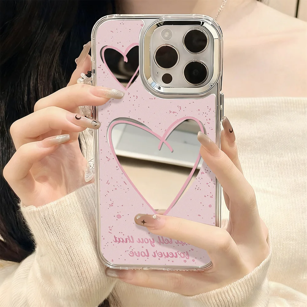 Luxury Make Up Mirror Phone Case For iPhone 17 Pro Max Air 16 13 11 15 14 12 16promax 17promax 15proma Love Heart Funda Cover - view 4