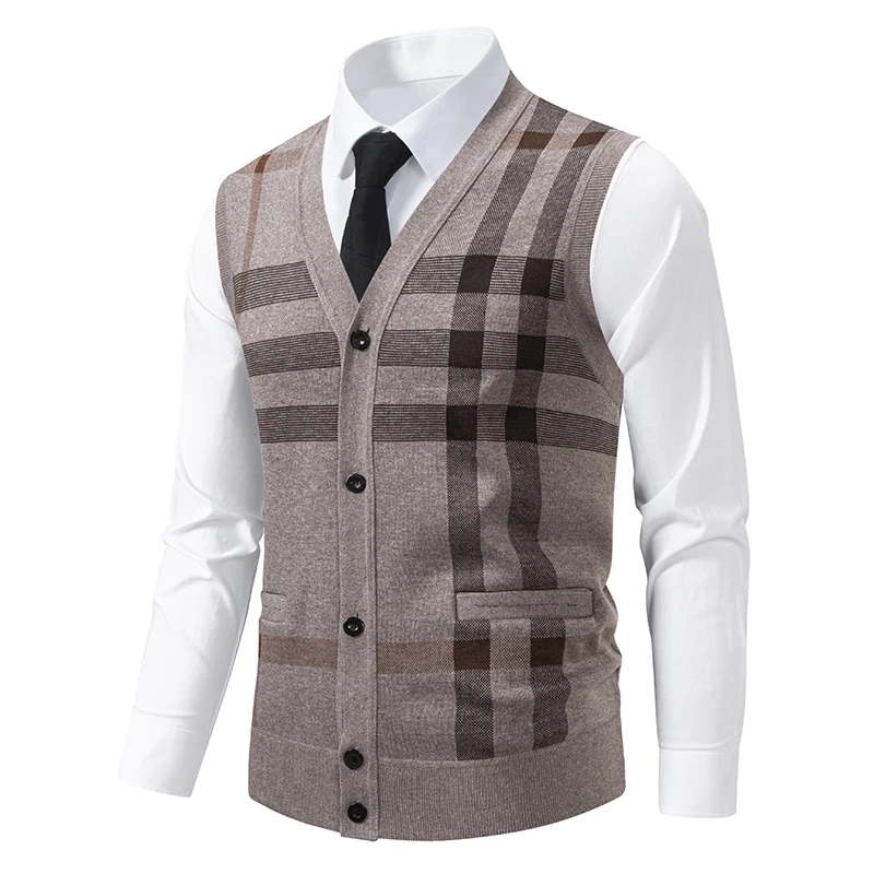 Autumn Winter Mens V Neck Suit Vest Knit Vest Sleeveless Cardigan Button Front Knit Cardigan Vest