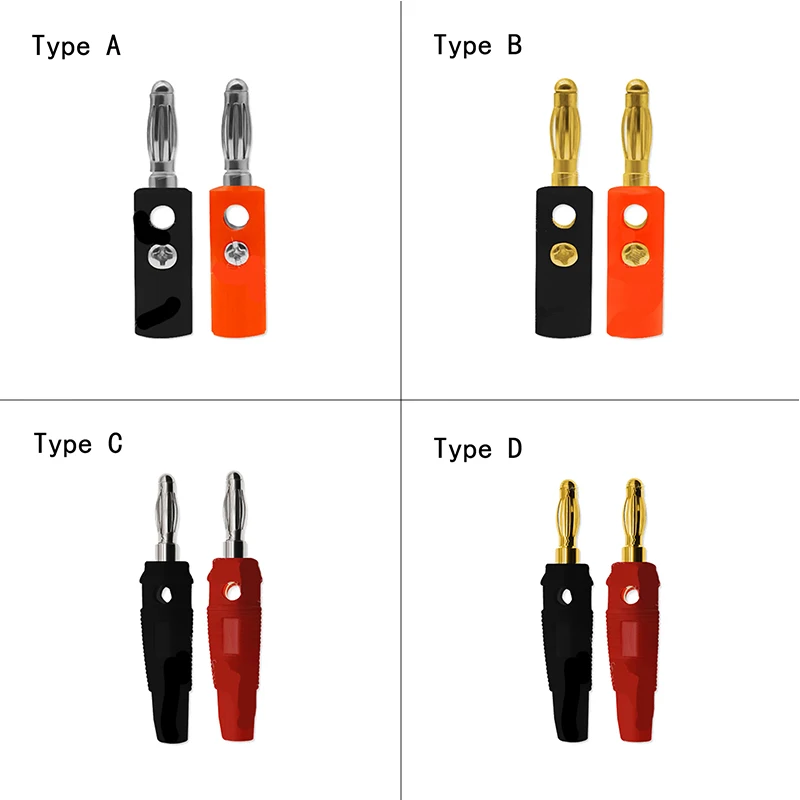 10pcs 4mm Banana Plug Audio Speaker Screw Gold Plate Plugs Connector Adapter Solderless Black Red Color C6