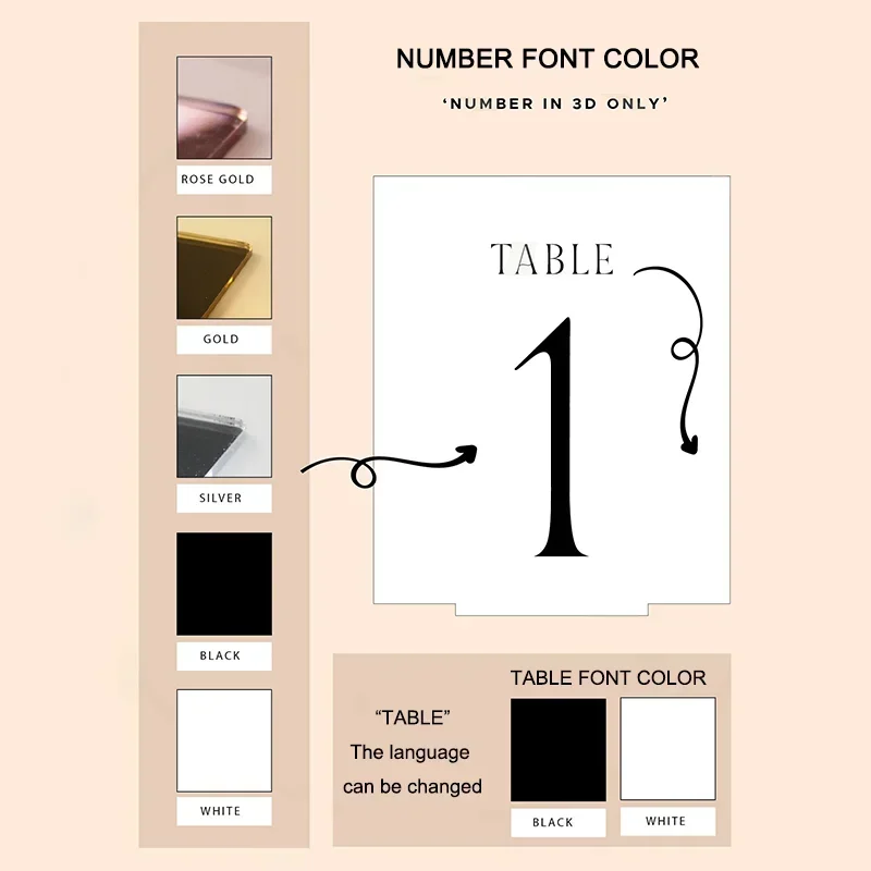 Numeri da tavolo in acrilico nero Decorazioni per la tavola di nozze in acrilico satinato Segnaletica di nozze Numeri da tavolo in oro 3D