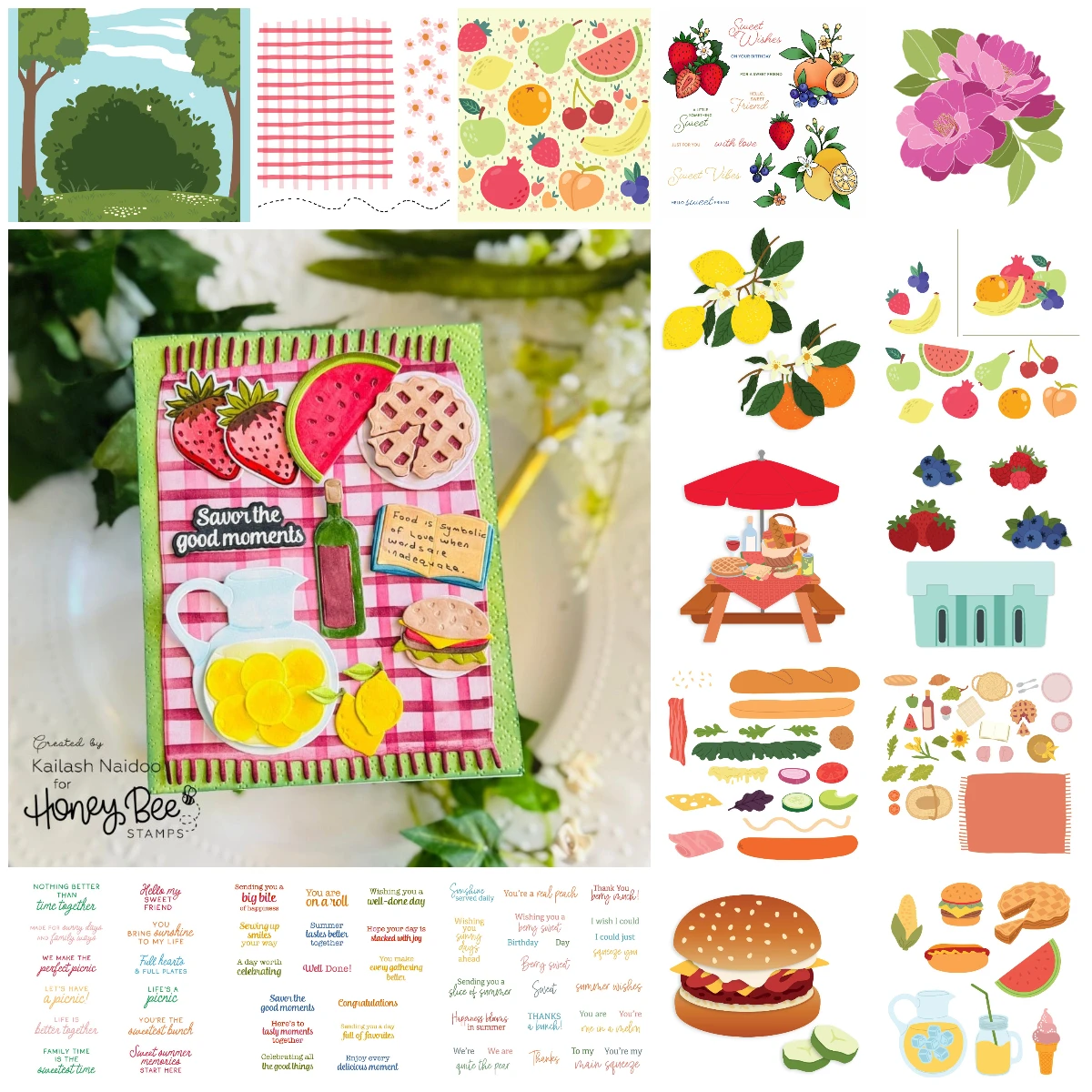Summer Scene Builder Picnic Hamburger Metal Cutting Dies and Clear Stamps Scrapbooking Craft Supplies DIY Make Photo Album Mould