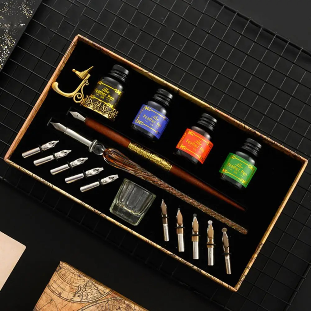 

European Creative Gift Dip Pen Set Fountain Unique Starry Sky Glass Student English Calligraphy Dip Pen Writing Supplies