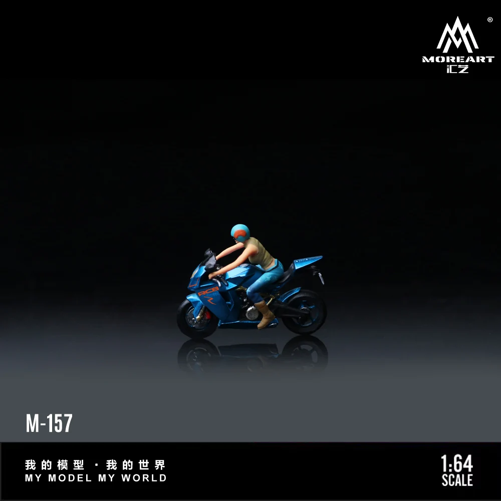 MoreArt 1:64 KTM1190 Bright Blue Girl Motorcycle Action Figure Resin Model, Miniature Scene Decoration Gift&Display