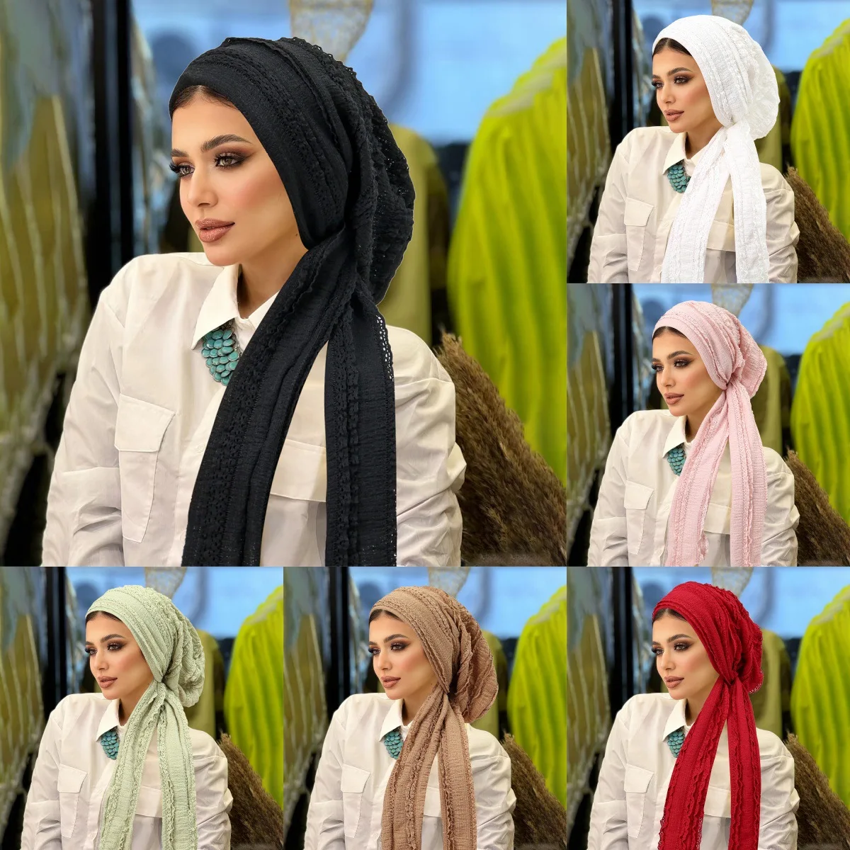 Solid Color Muslim Hijabs Turban Bonnet Long Tail Head Wraps Elastic Hijab Hats Breathable Chemo Cap For Women Girls Turbante