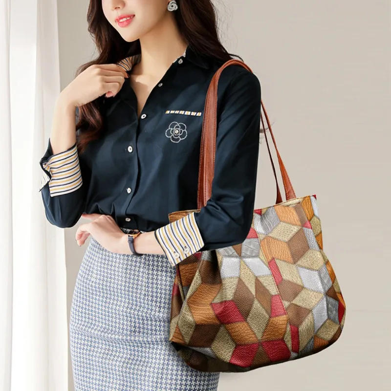 حقيبة يد عصرية للسيدات متعددة الاستخدامات ذات سعة كبيرة، حقيبة كتف مطابقة الألوان من البولي يوريثان، حقيبة ركاب، حقيبة أمي مطوية #2