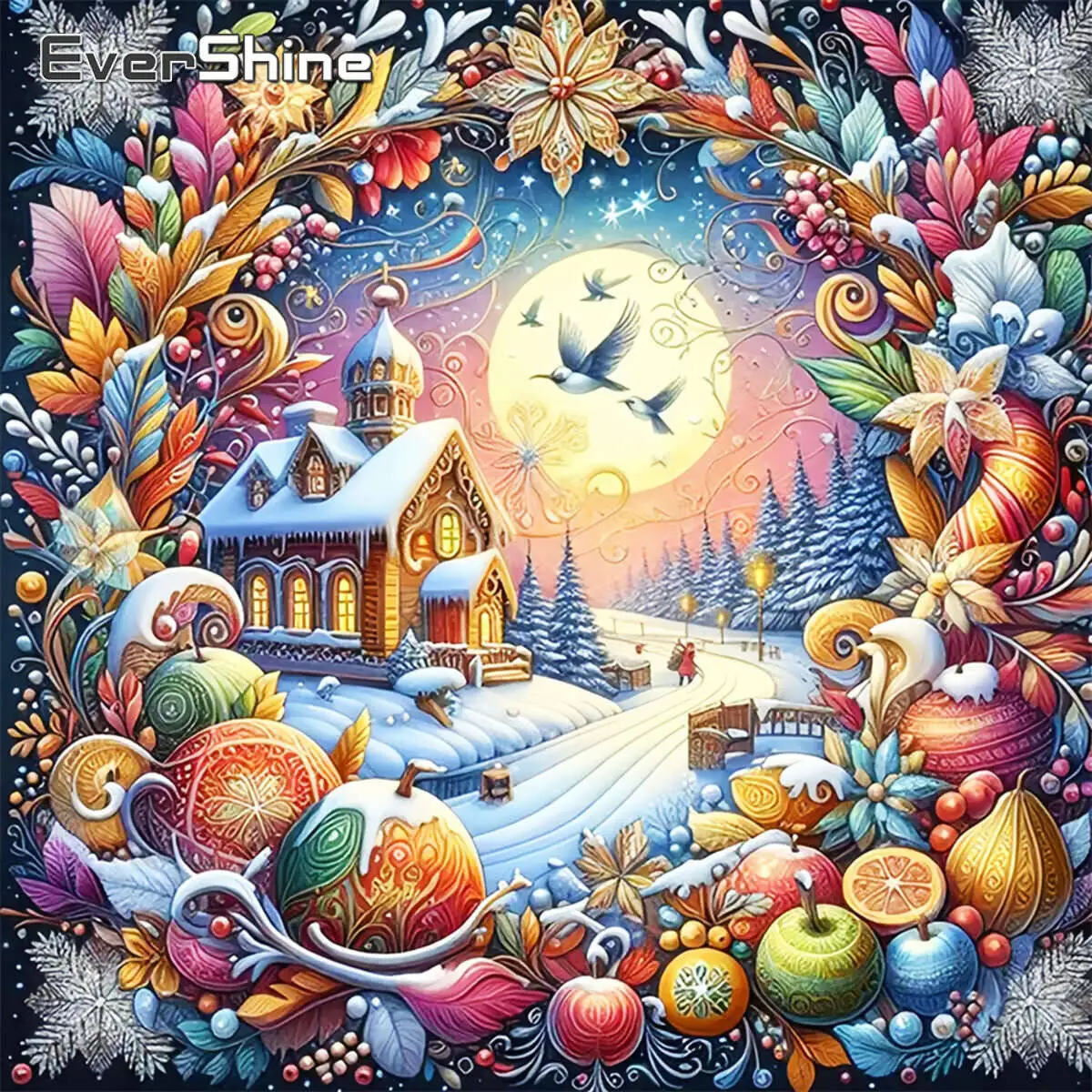 Evershine Diamant Stickerei Haus Mosaik Winter Landschaft Vogel Diamant Malerei Mond Neue Ankunft Handgemachte Hobby