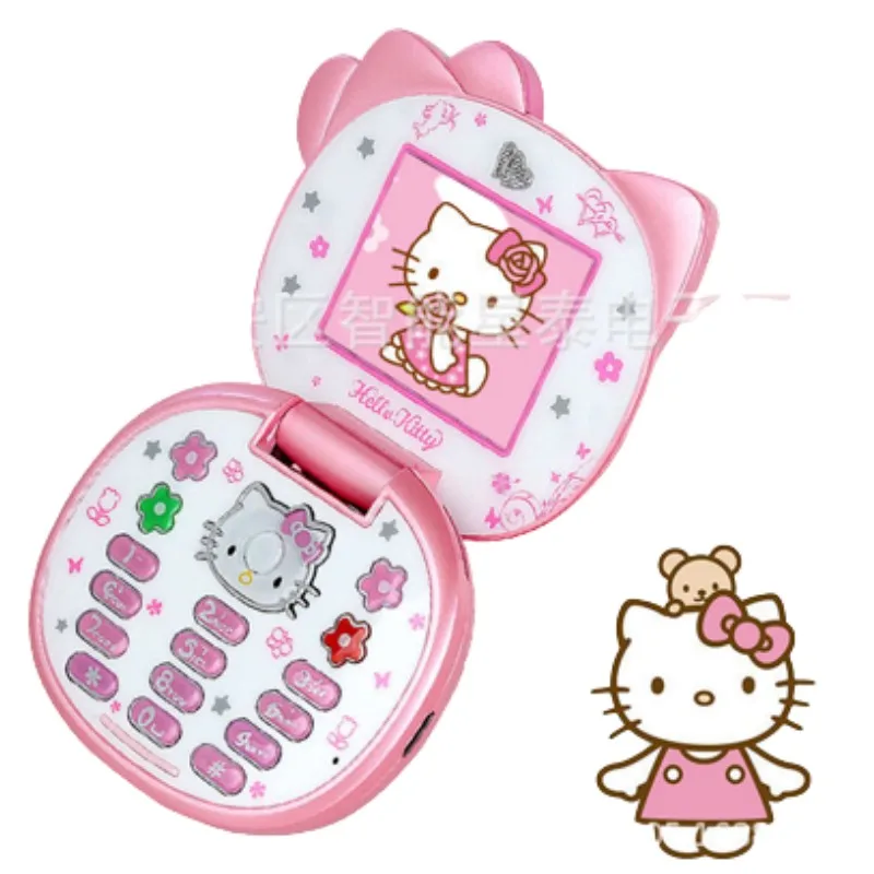 

Новинка 2023 Kawaii Sanrioed Hello Kitty Флип-телефон мультфильм милые дети Taiml мини-телефон Подарки для детей игрушки для девочек