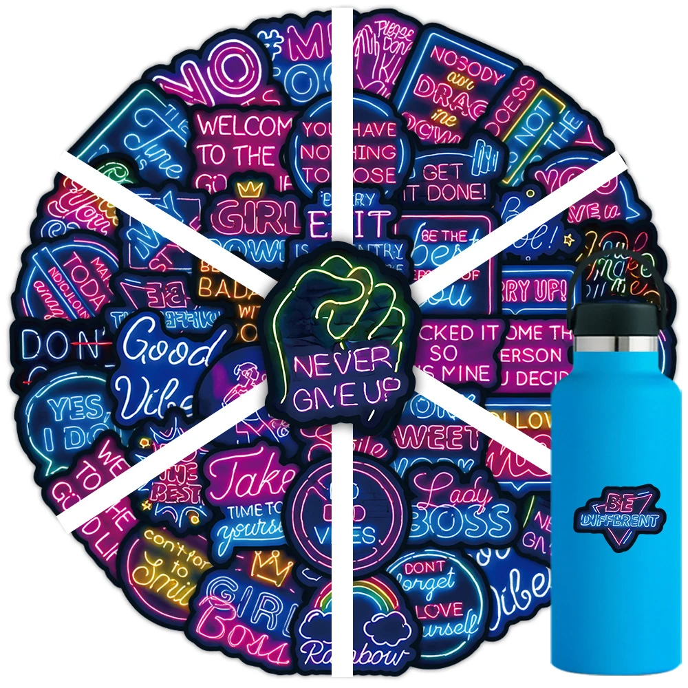 10/30/50pcs Neon Inspirational Motivational Text Stickers Cool Cartoon Decal Skateboard Notebook Diary Positive Graffiti Sticker