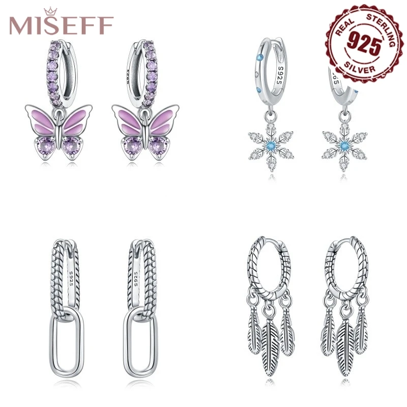 MISEFF Earrings For Silver 925 Fashion Butterfly Snowflake Earrings Cubic Zircon Ear Studs Silver 925 Original Jewelry Gifts