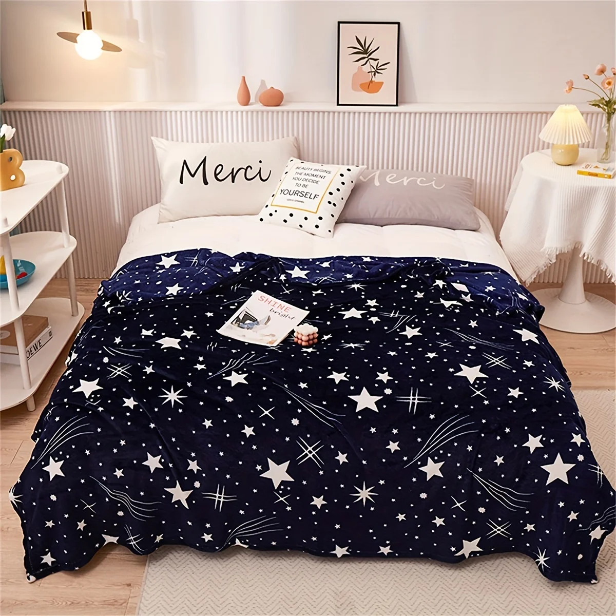 Star Pattern Blanket Flat Print Design Seasonally Versatile Party First Choice Soft Cozy Polyester Throw Blanket