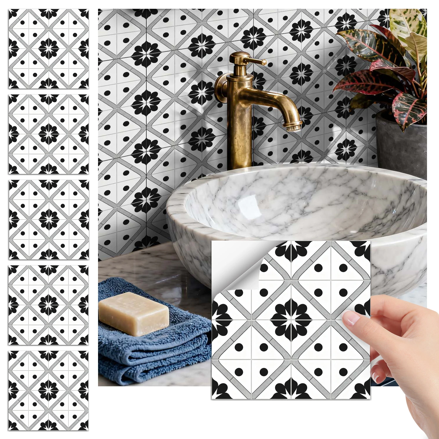

36 self-adhesive PVC tile stickers, kitchen and bathroom use self-adhesive splash proof stickers for home decoration